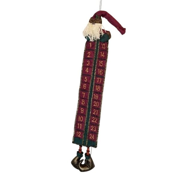 Vintage 90s Santa Claus Advent Calendar Wooden Star Elf Shoes Christmas - Picture 1 of 7